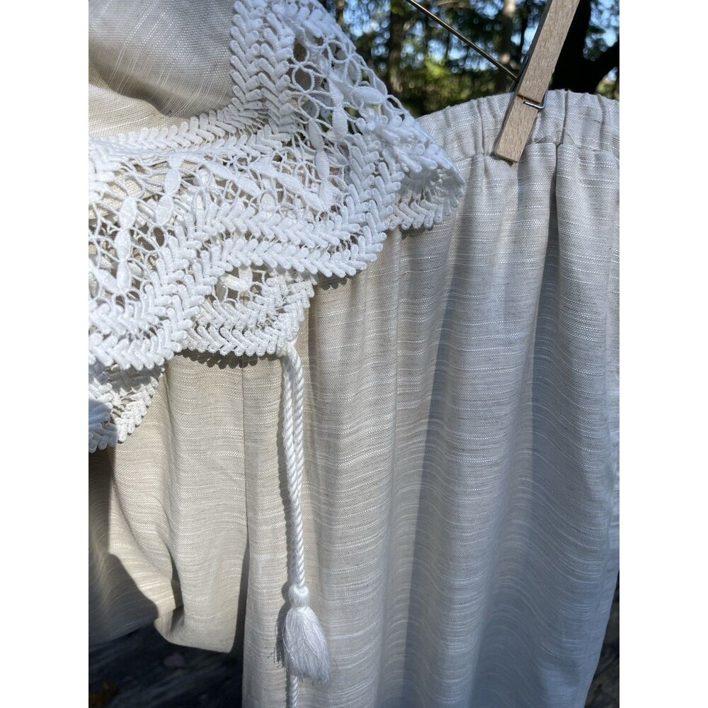 PARKER Lace-Trim Cropped Pants Beige Linen Blend Pull On Ladies Large